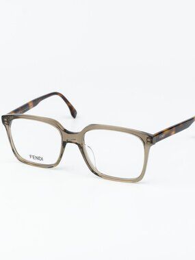 Fendi Men Eyeglasses Transparent Brown Square FE50032I 057 NEW AUTHENTIC